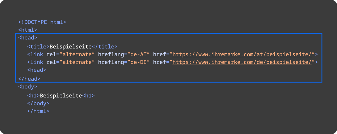 Wichtig für internationales SEO: Screenshot zeigt, wo hreflang-Attribut eingefügt werden muss