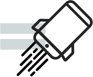 Die Darstellung zeigt ein schnelles Smartphone in Form einer Rakete als symbolische Darstellung des Themas "Website Geschwindigkeit"