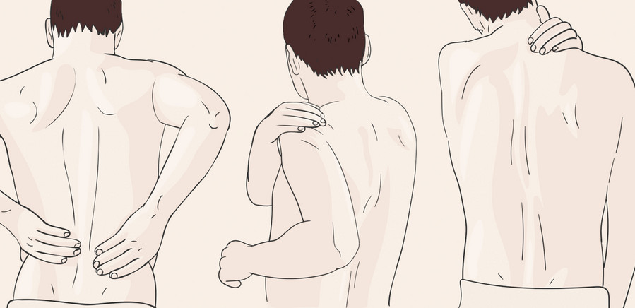 Illustration von drei Personen mit Rückenschmerzen