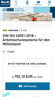 Mobile Ansicht einer Produktdetailseite innerhalb des Beuth Webshops.