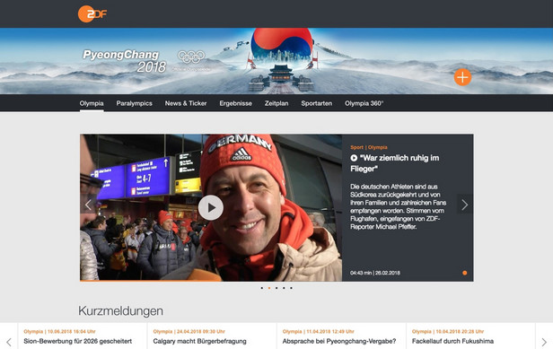 Desktopdarstellung der Olympia ZDF-Seite.