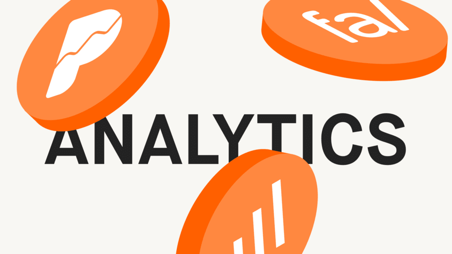 Orange icons with logos of analytics platforms hover over the word “analytics”