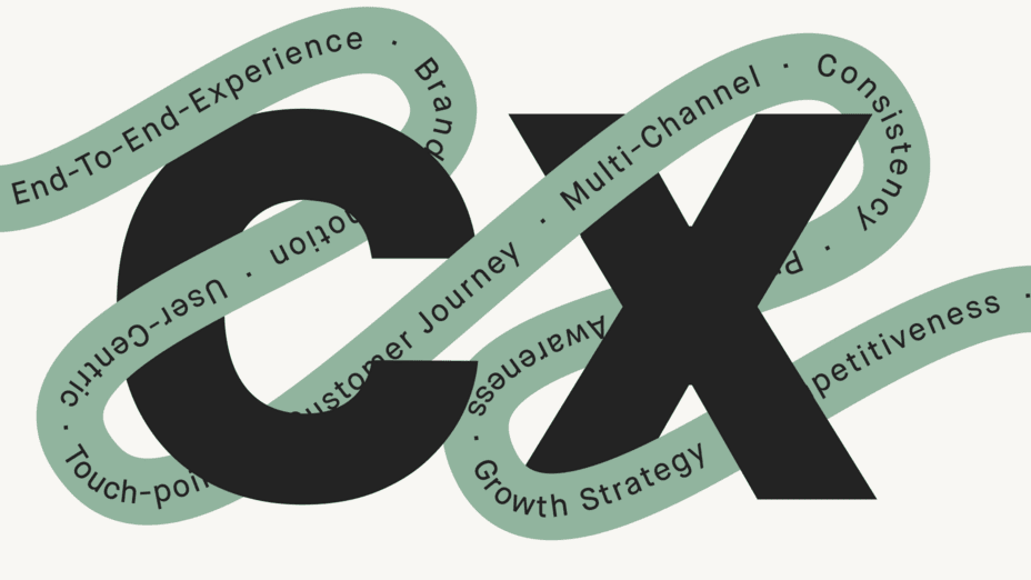 Terms from the customer experience cosmos, e.g. multi-channel or user-centric, are wrapped demonstratively around the letters CX