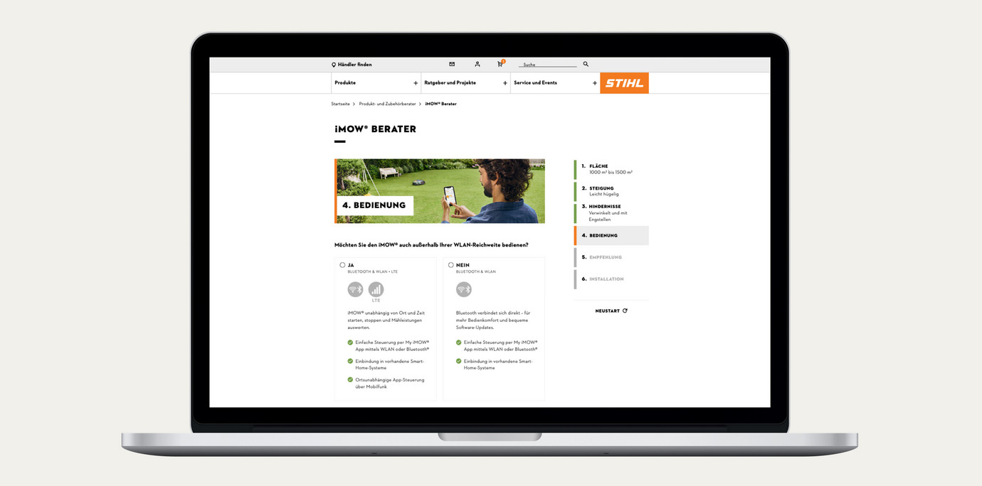 MacBook Bildschirm zeigt die Website von Stihl