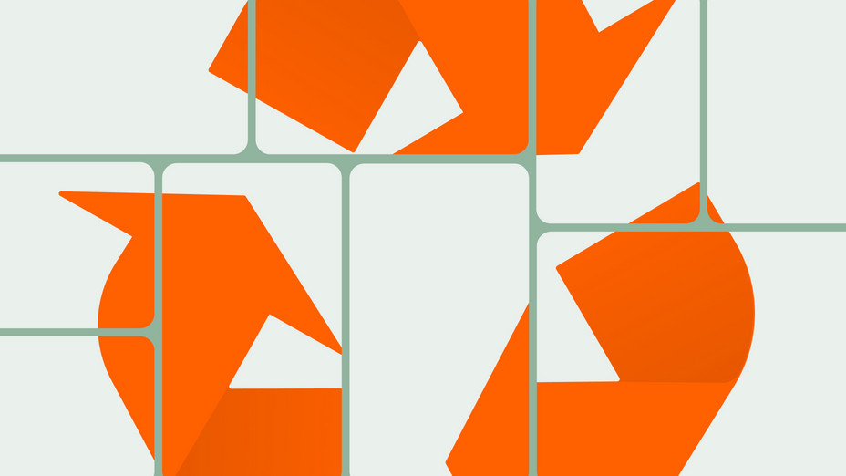 Orange recycling arrows composed of multiple rectangular segments.
